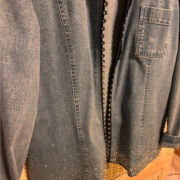 Christine Alexander Blue Denim Jacket with Stud and Crystal Trim - Picture 3 of 5